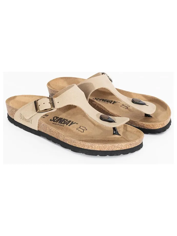 Leren teenslippers "Camelia" beige