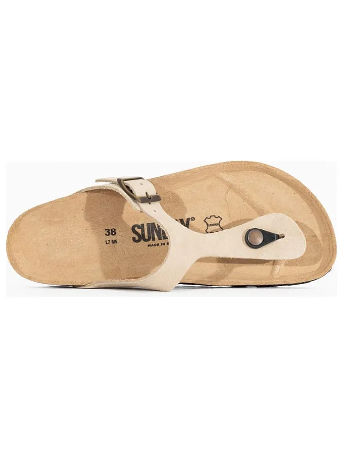 Leren teenslippers "Camelia" beige