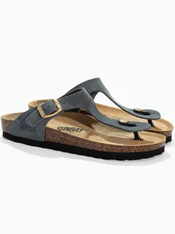 Leren teenslippers "Camelia" grijs