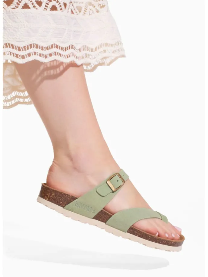 Leren teenslippers "Diane" lichtgroen