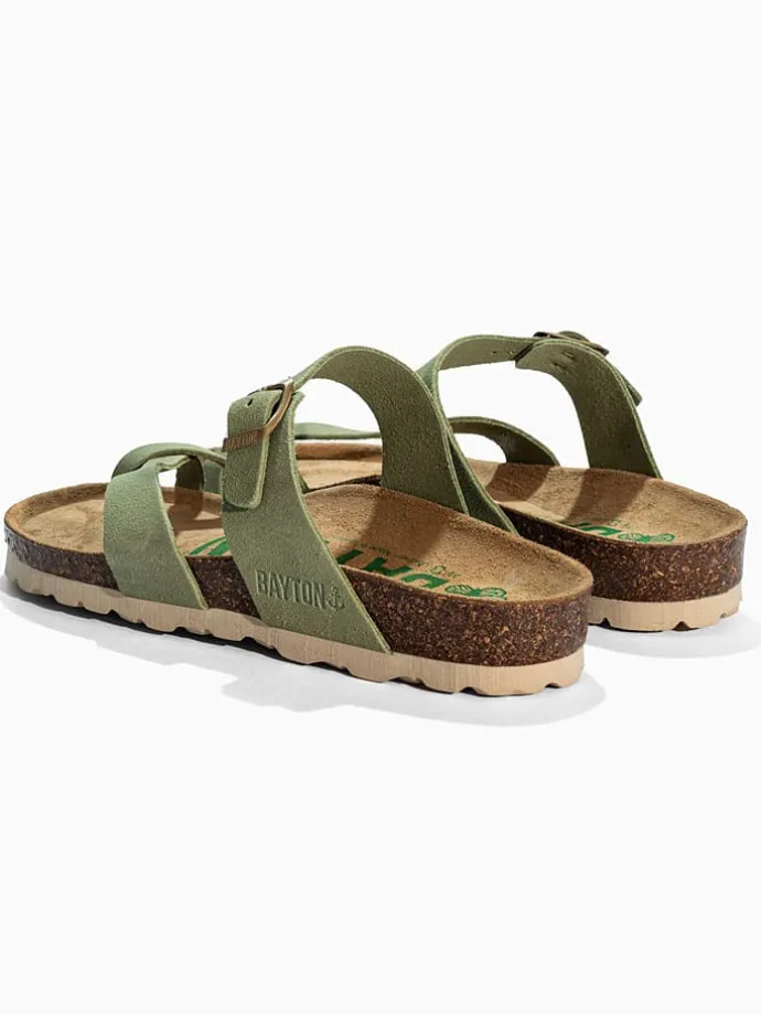 Leren teenslippers "Diane" lichtgroen