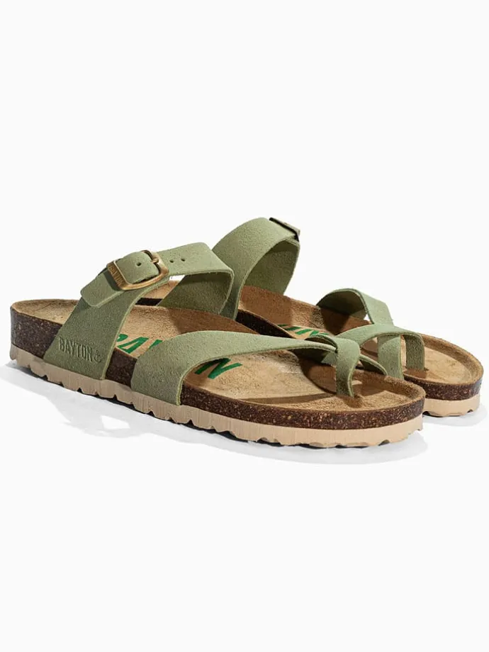 Leren teenslippers "Diane" lichtgroen