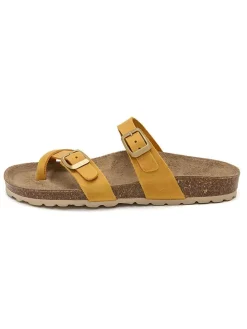 Leren teenslippers geel