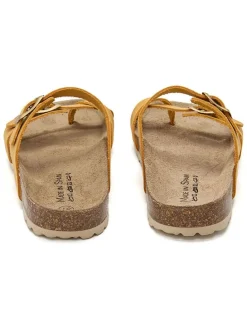 Leren teenslippers geel