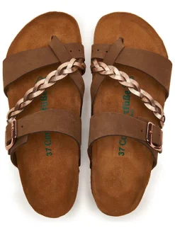 Leren teenslippers goudkleurig/bruin