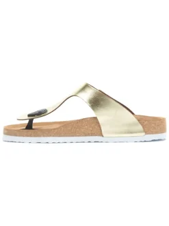 Leren teenslippers goudkleurig