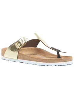 Leren teenslippers goudkleurig