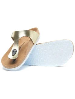 Leren teenslippers goudkleurig