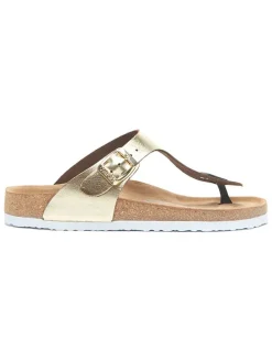 Leren teenslippers goudkleurig