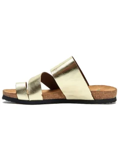 Leren teenslippers goudkleurig