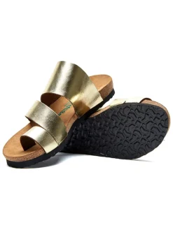 Leren teenslippers goudkleurig