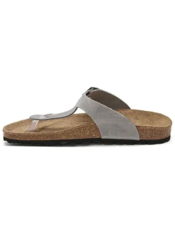 Leren teenslippers grijs