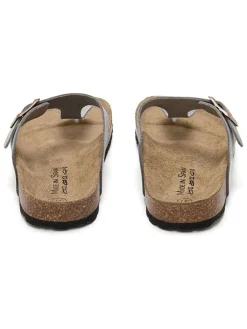 Leren teenslippers grijs