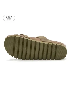 Leren teenslippers kaki