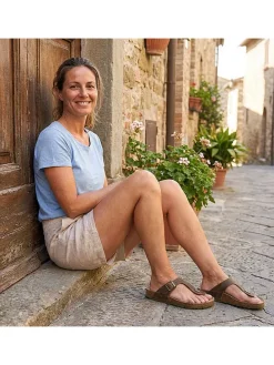 Leren teenslippers kaki