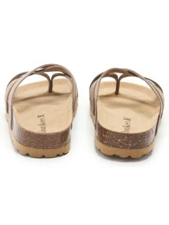 Leren teenslippers lichtbruin