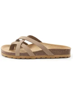Leren teenslippers lichtbruin