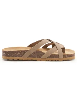 Leren teenslippers lichtbruin