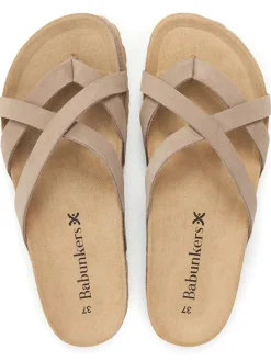 Leren teenslippers lichtbruin
