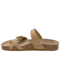 Leren teenslippers lichtbruin