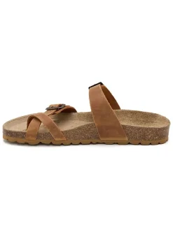 Leren teenslippers lichtbruin