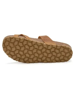 Leren teenslippers lichtbruin