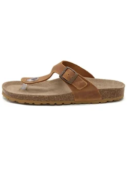 Leren teenslippers lichtbruin