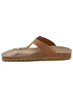 Leren teenslippers lichtbruin