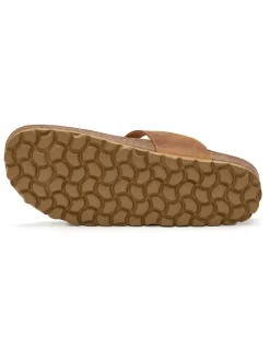 Leren teenslippers lichtbruin