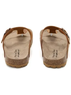 Leren teenslippers lichtbruin