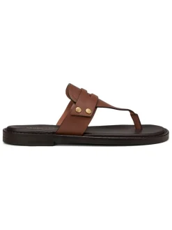 Leren teenslippers lichtbruin
