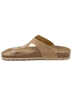 Leren teenslippers lichtbruin