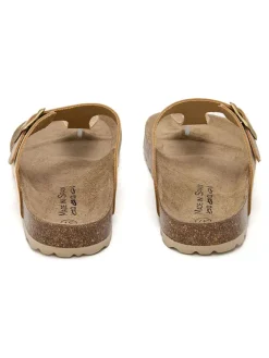 Leren teenslippers lichtbruin