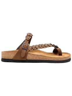 Leren teenslippers lichtbruin