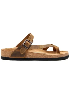 Leren teenslippers lichtbruin