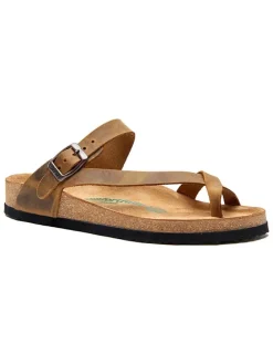 Leren teenslippers lichtbruin