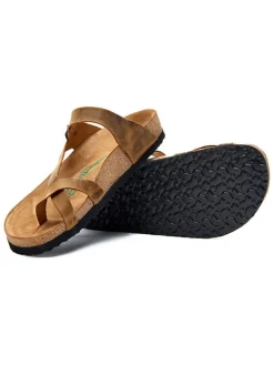 Leren teenslippers lichtbruin
