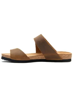 Leren teenslippers lichtbruin