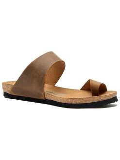 Leren teenslippers lichtbruin
