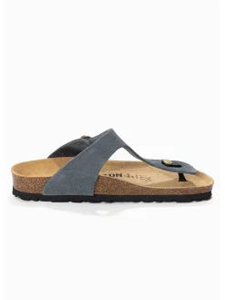 Leren teenslippers "Mercure" grijs