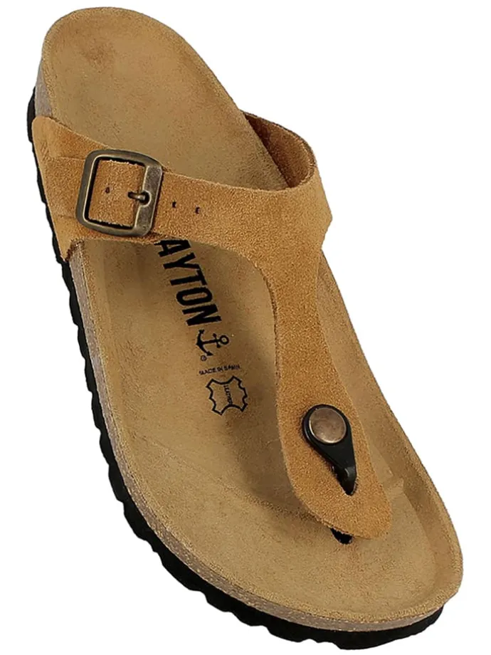 Leren teenslippers "Mercure" lichtbruin