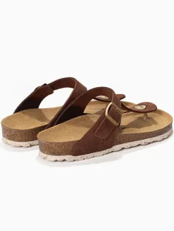 Leren teenslippers "Mercure" lichtbruin