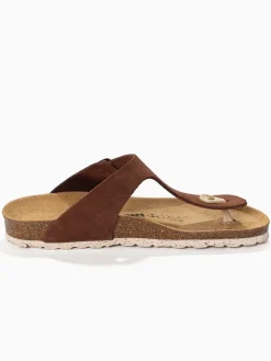 Leren teenslippers "Mercure" lichtbruin