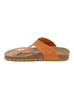 Leren teenslippers oranje