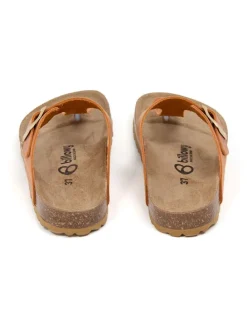 Leren teenslippers oranje