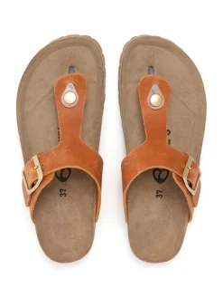 Leren teenslippers oranje