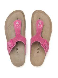 Leren teenslippers roze
