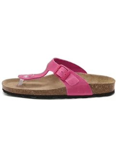 Leren teenslippers roze