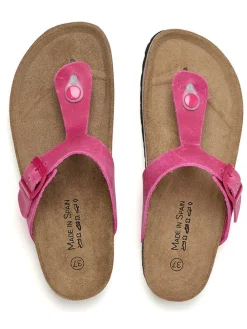 Leren teenslippers roze