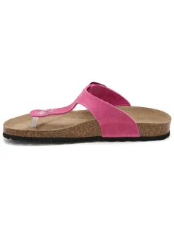 Leren teenslippers roze
